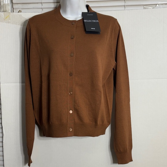 Mango Chestnut color brown CHUNKY-KNIT WOOL-BLEND CARDIGAN - Picture 2 of 6
